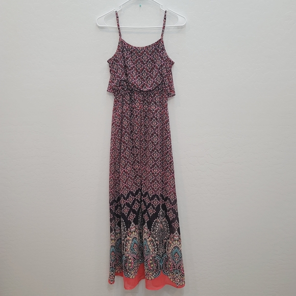 💕 Xhilaration Boho Red & Black Maxi Dress Women's Size XS - Picture 4 of 10